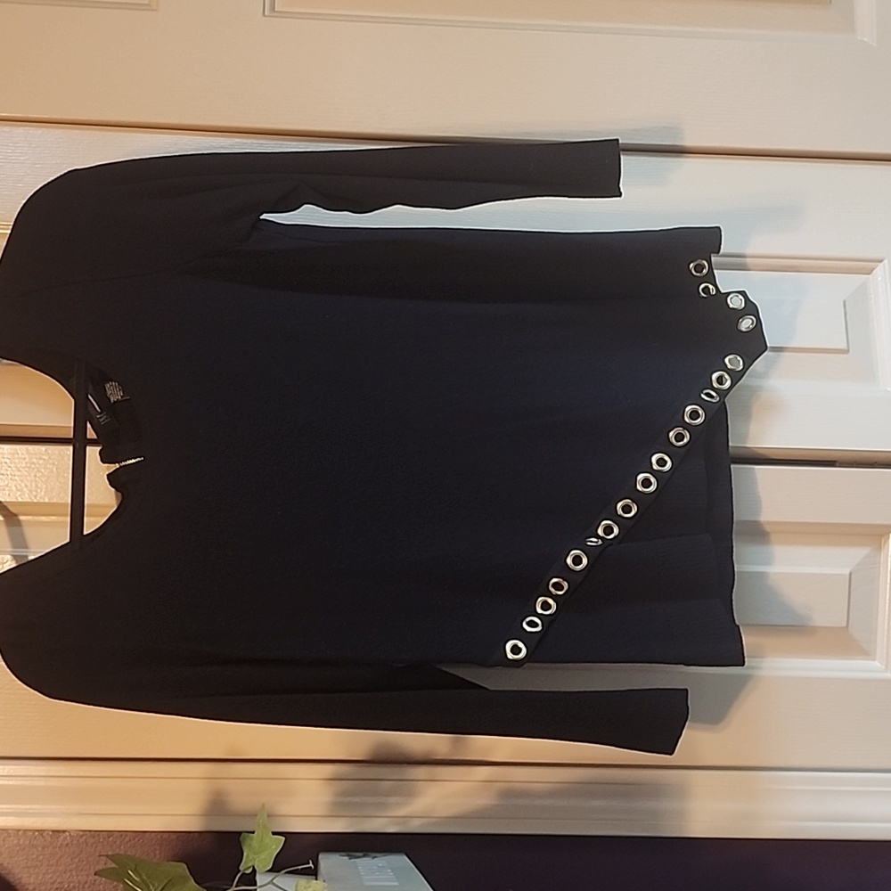 INC International Concepts - Black asymmetrical top with gold grommet detailing